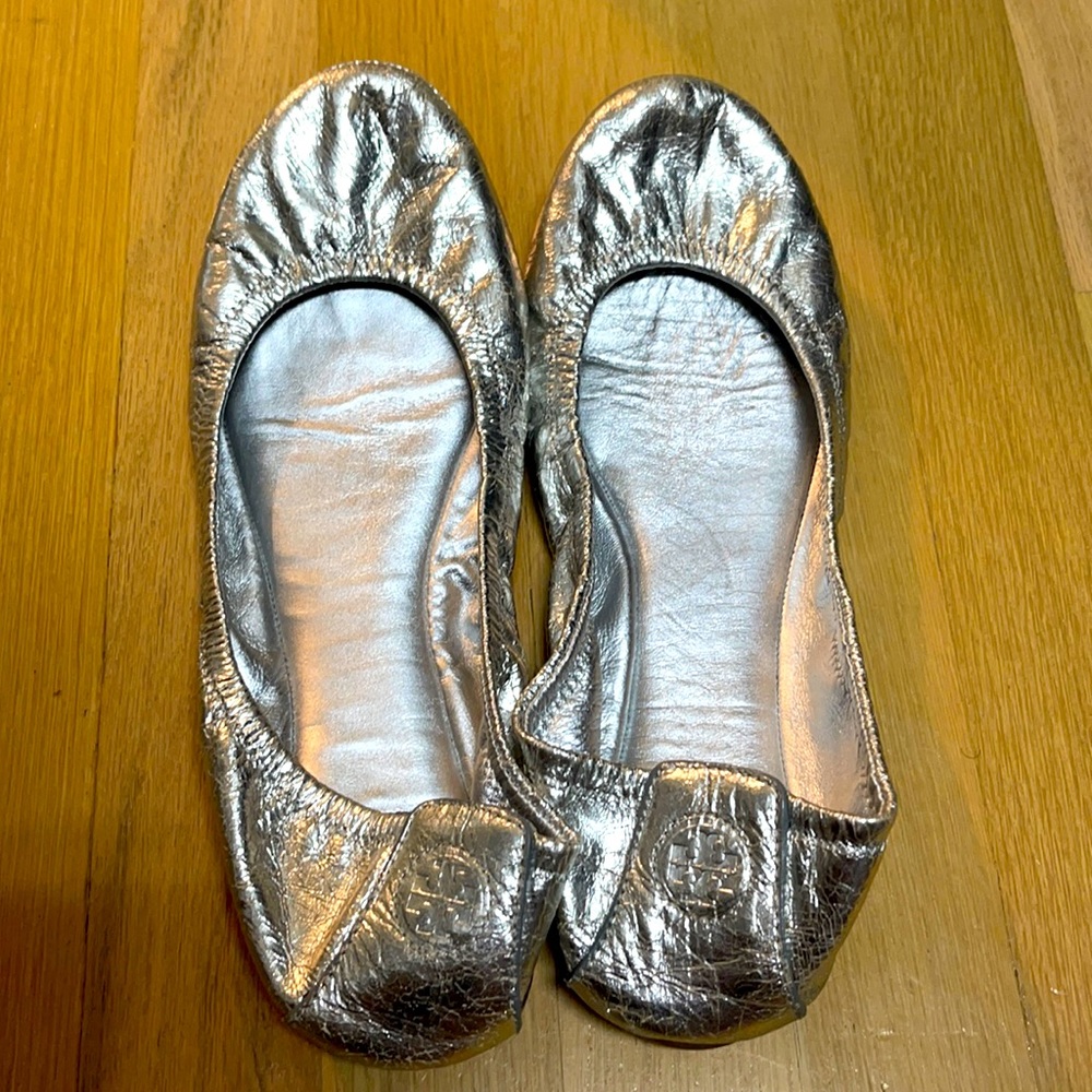 Silver Tory Burch ballet flats
